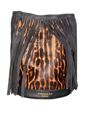Burberry Leopard Animal Print Fringe Bucket Top Handle Bag with Pouch